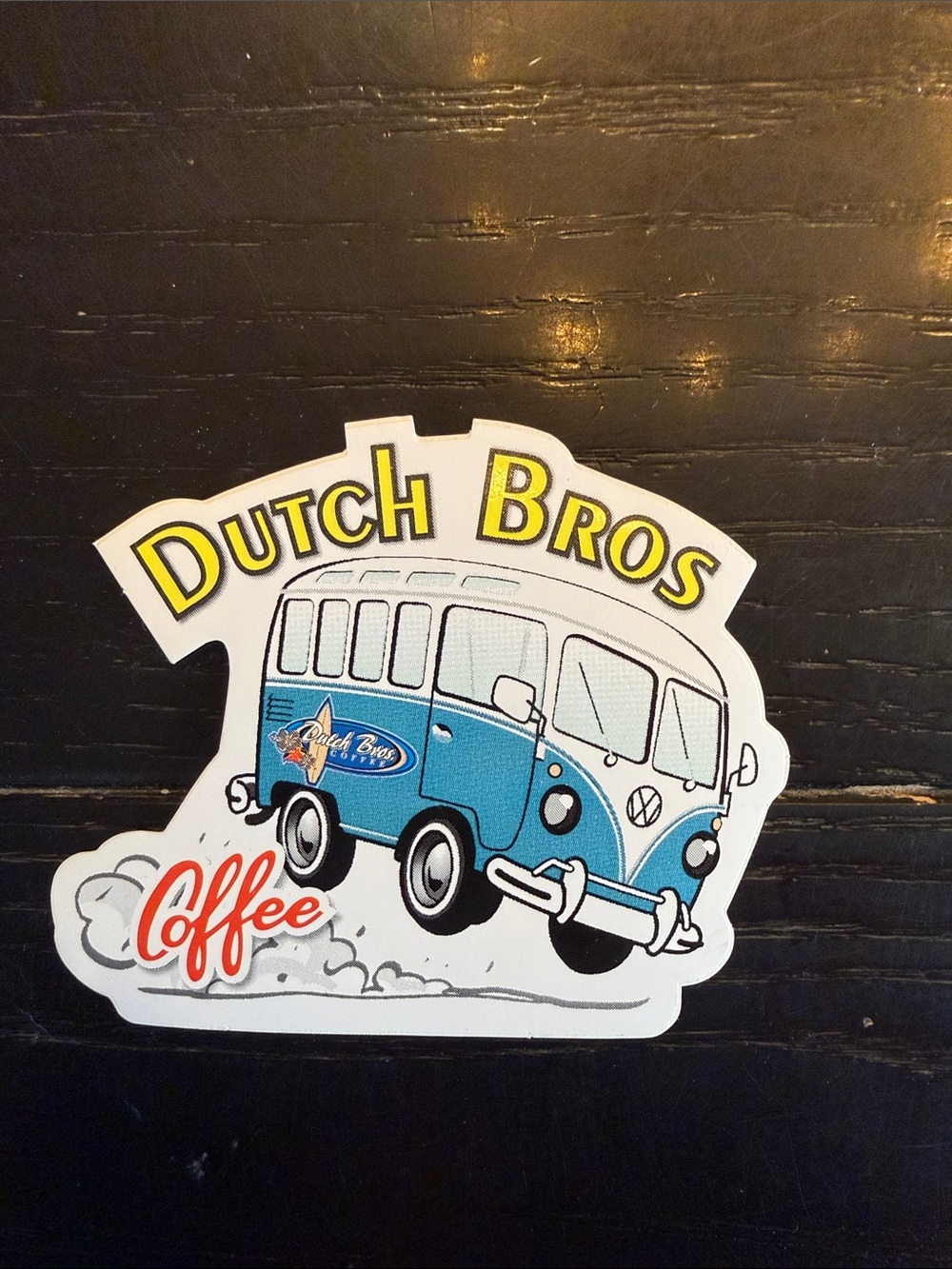 Dutch Bros Blue and White Camper Sticker with Yellow Lettering